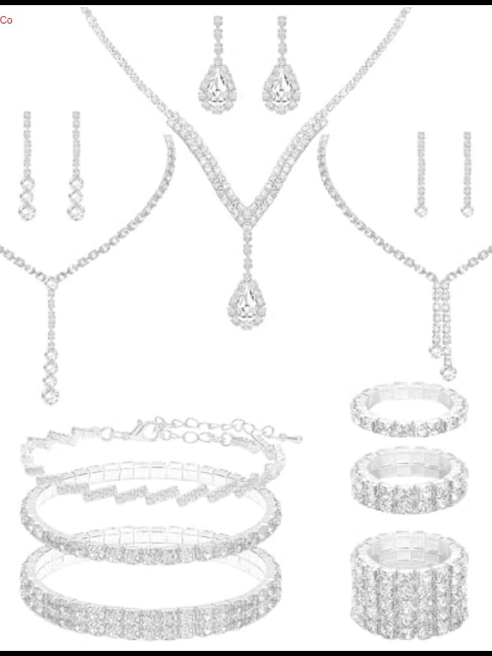 15 Pc Silver CZ Wedding Jewelry Set Necklaces Bracelets Earrings Rings